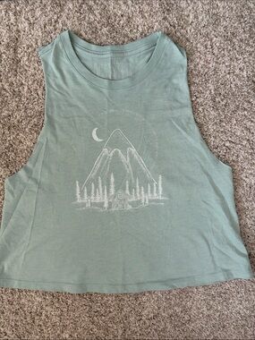 Sleeveless Graphic Tank Top in Sage with Mountain Print
